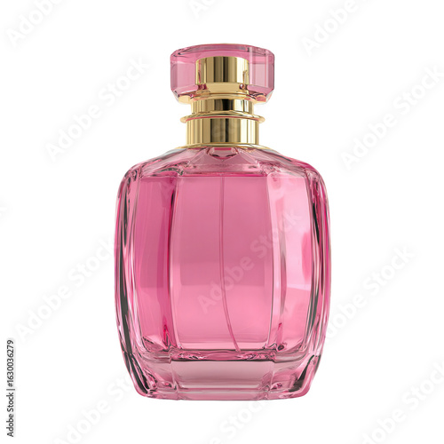 Pink Perfume Bottle Elegant Fragrance Luxury Scent Gold Cap, isolated on transparent background, perfect cutout, PNG