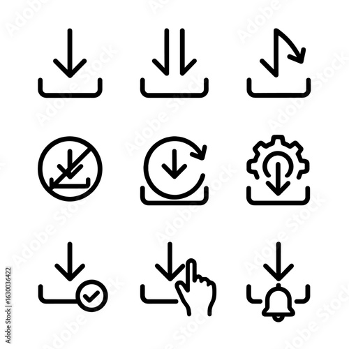 Download Control Icons. Outline icon set of download controls: start download, pause download, resume download, cancel download,
