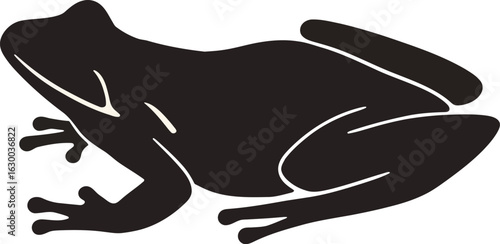 Vector art of silhouette of a frog sitting calmly on a plain background in a simple and elegant vector illustration