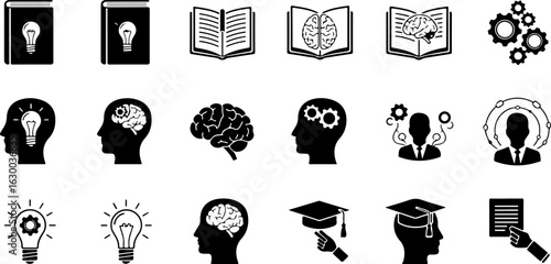 Vector art of collection of icons related to brain, knowledge and education