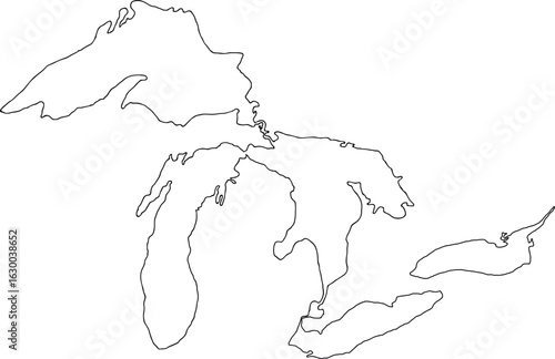 Great Lakes Outline Vector – Geographical Silhouette of the Great Lakes, North American Water Bodies Map, Digital Geography Element, Educational Resource, Regional Geography Illustration