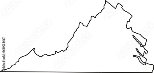 Virginia State Outline Vector – USA Map Silhouette of Virginia, Geographic Border Design, State Shape for Maps, Educational Use, Digital Art, Infographics, and American State Illustrations