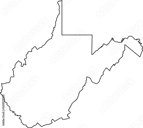 West Virginia State Outline Isolated on White Background – USA Map Element, Vector Silhouette of West Virginia, Geographic Shape for Maps, Infographics, Educational Use, Digital Design