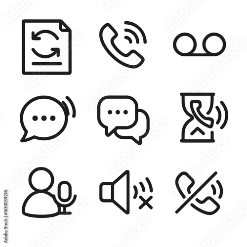 Echo Communication Icons. Outline icon set of echo in communication: repeat message, voice call, voicemail, speech bubble, chat