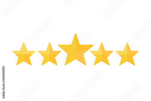 Five star rating graphic with colorful stars and text elements