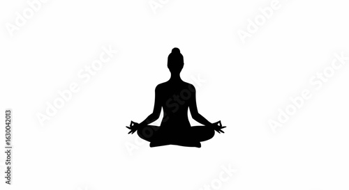Silhouette of a woman in a lotus position performing yoga meditation on a white isolated background image