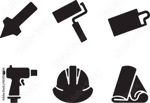 Construction tools and equipment icons for design and projects