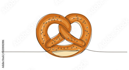 Continuous line drawing of German pretzel in minimalist style
