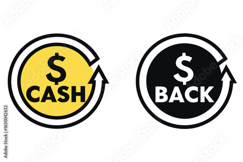 Two circular icons representing cashback and financial rewards
