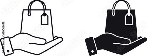 Hand holding shopping bag icon purchase delivery symbol