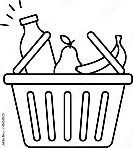 Grocery shopping basket with fresh produce and dairy