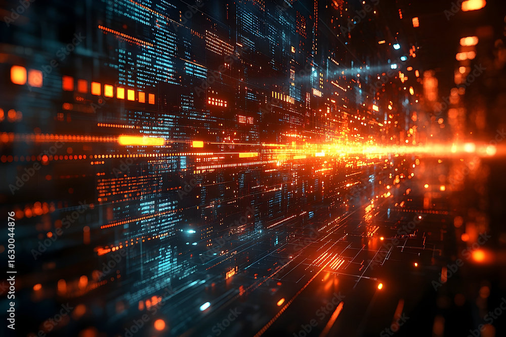 Fototapeta premium Glowing digital data stream abstract futuristic technology background