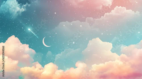 Obraz 幻想的なパステルカラーの雲と星空