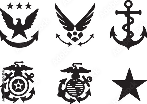 US Military Insignia and Symbols: Army, Navy, Air Force, Marine Corps emblems