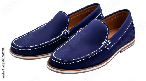 Wallpaper Mural Stylish men? loafers in navy suede, detailed stitching, white background, Torontodigital.ca