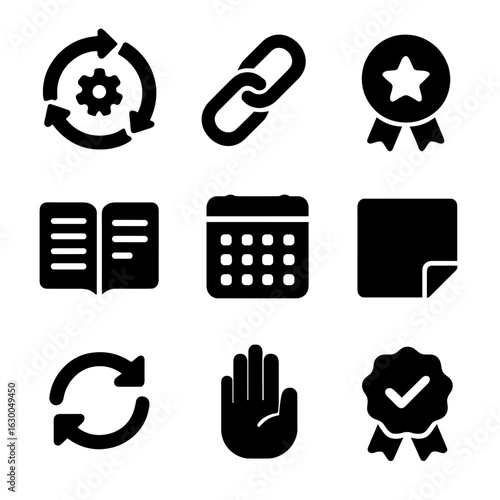 Habit Change Icons. Solid, filled icons set of habit building and behavioral change books: habit loop, chain