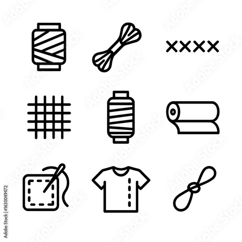 Fashion Thread Icons. Outline icon set of threads in fashion: sewing thread, embroidery floss, decorative stitching, fashion weave
