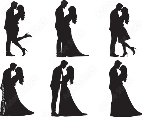 Romantic silhouettes of embracing couples perfect for wedding designs