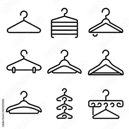 Hanger Icon Collection. Outline icon set of maximizing closet space with hangers: clothes hanger, multi-tier