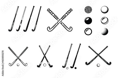 Field Hockey Stick and Ball Vector Set