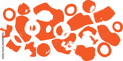 Abstract orange shapes and circles pattern on white background