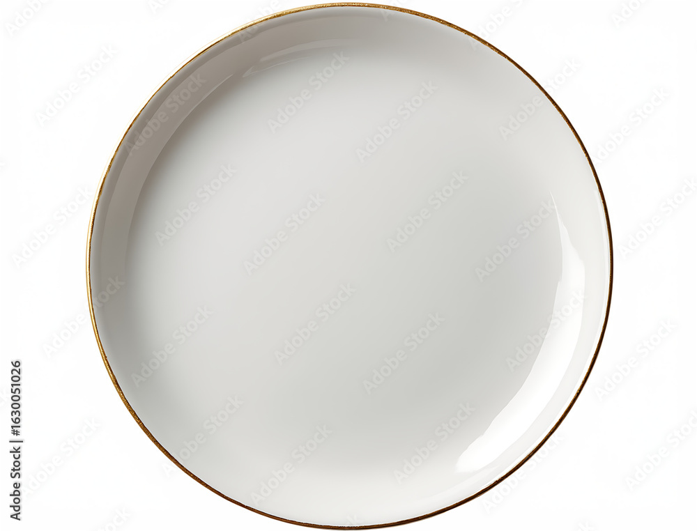 White ceramic plate with golden rim and green abstract background isolated on a transparent background White ceramic plate with golden rim and green abstract background isolated on a transparent background