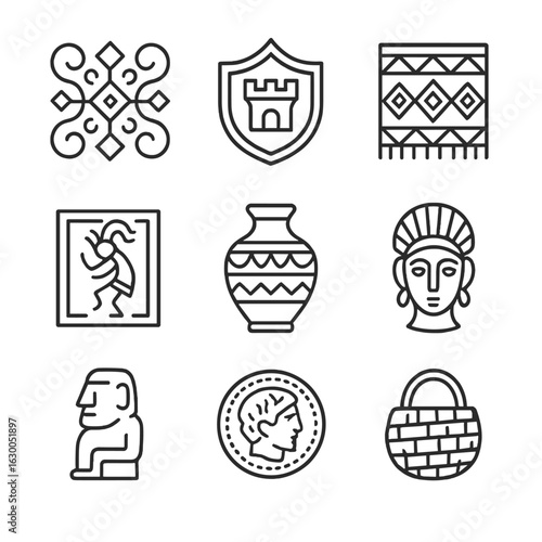 Heritage Modern Fusion Icons. Outline icon set of heritage and modern design fusion: traditional ornament,