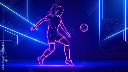 Female soccer player neon silhouette