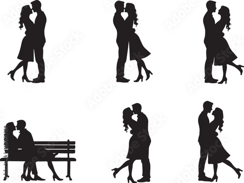 Romantic couple silhouettes sharing a tender moment, perfect for love themes