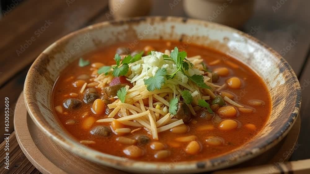 Pozole served authentically on a plate
Pozole served authentically on a plate