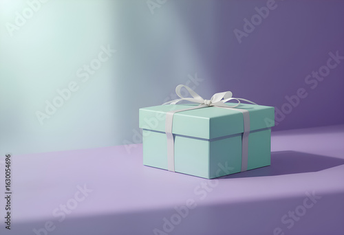  gren gift box mockup placed on a smooth purple surface