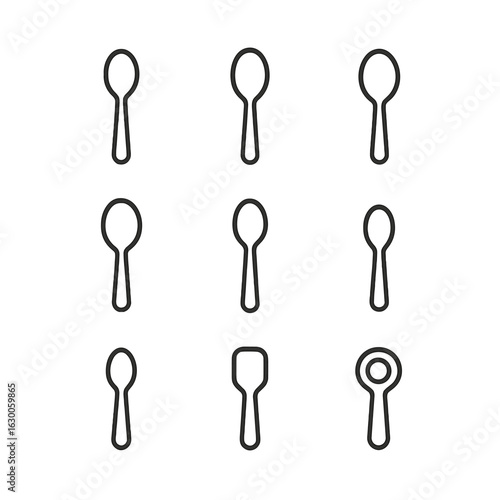Spoon Icon Set. Outline icon set of spoon types: teaspoon, tablespoon, dessert spoon, soup spoon, coffee spoon, sugar spoon, baby