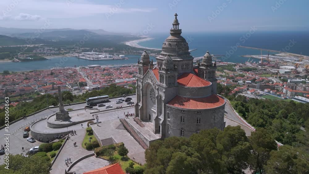 Aerial footage of Basilica da Santa Lucia at Monte Santa Lucia, Viana do Castelo ,North Portugal.
