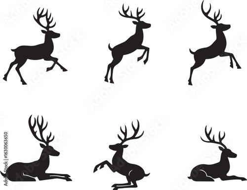 Elegant black deer silhouettes for holiday designs or festive branding
