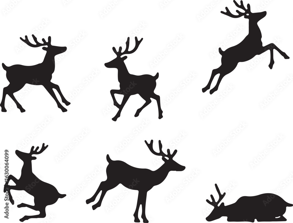 Fototapeta premium Dynamic black silhouettes of reindeer in motion for Christmas decor