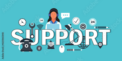 Customer support word concepts banner with icons