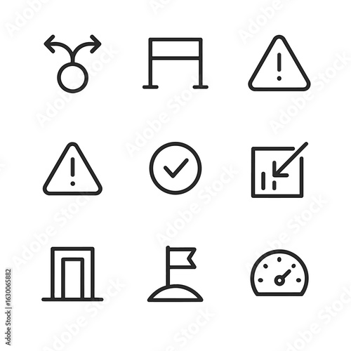 Threshold Icon Set. Outline icon set of threshold in everyday life: decision point, crossing line, danger zone, warning sign,