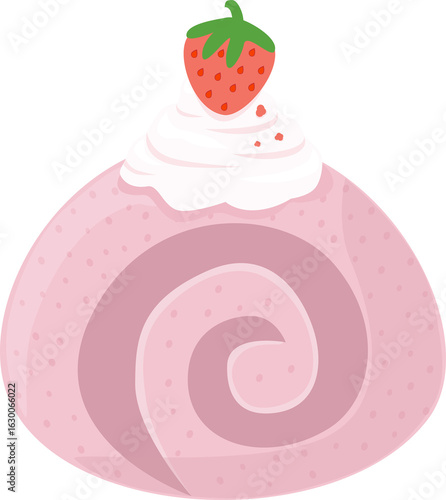 Strawberry Swiss Roll Dessert Illustration