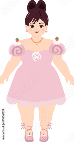 Cartoon Illustration of Character in Swiss Roll Dress