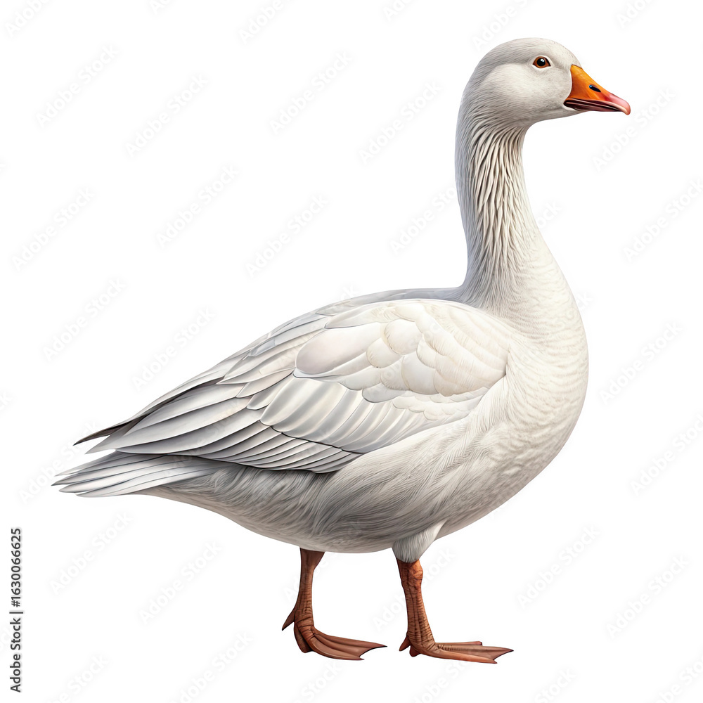 A majestic white domestic goose with an orange beak stands gracefully on a transparent background isolated on transparent background A majestic white domestic goose with an orange beak stands gracefully on a transparent background isolated on transparent background