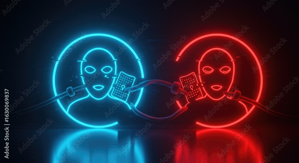 custom made wallpaper toronto digitalTwo neon profile images against dark background with glowing effect isolated for cybersecurity themes