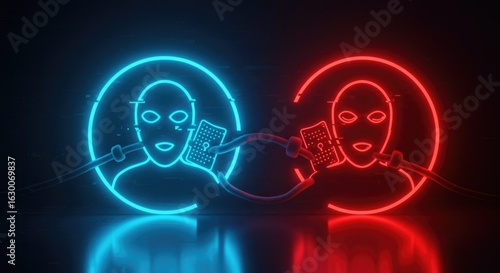 Wallpaper Mural Two neon profile images against dark background with glowing effect isolated for cybersecurity themes Torontodigital.ca