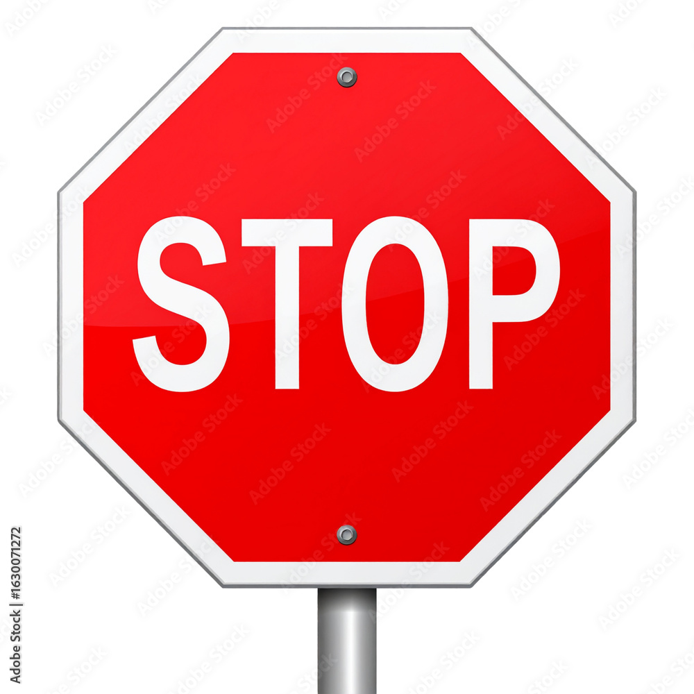 3D Classic Red Stop Sign on Metal Pole – Front View with Shadow 3D Classic Red Stop Sign on Metal Pole – Front View with Shadow