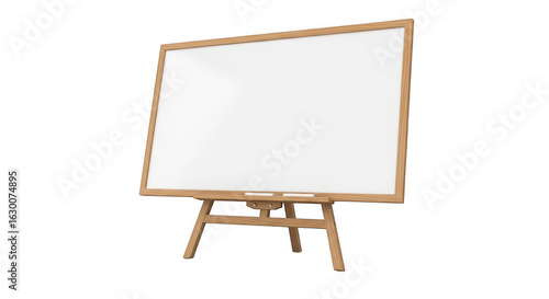 Blank whiteboard on easel for presentation isolated on transparent background