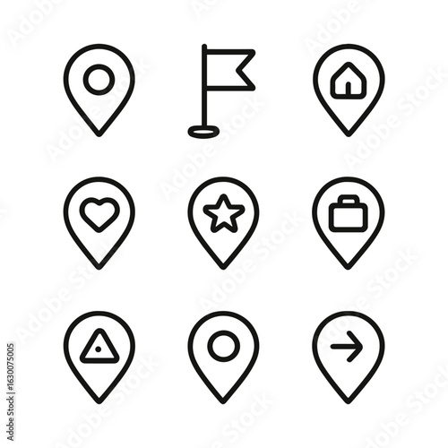 Free Download Location Marker Icons. Outline icon set of location markers: standard pin, flag marker, home marker, heart marker, star marker, - GFXLoad
