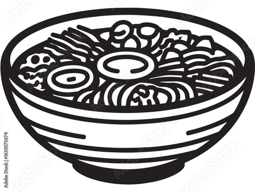 Traditional Korean bibimbap icon in clean outline vector