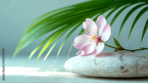 Serene Spa Blossom Pink Flower Palm Leaf Stone

