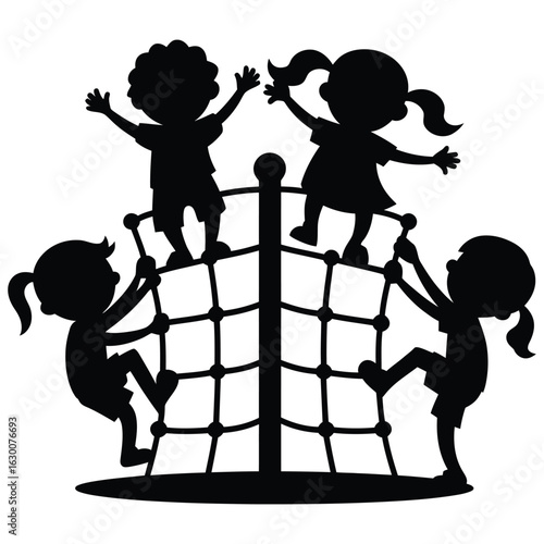 Children climbing rope playground structure vector