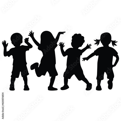 Children dancing joyfully together movement silhouettes
