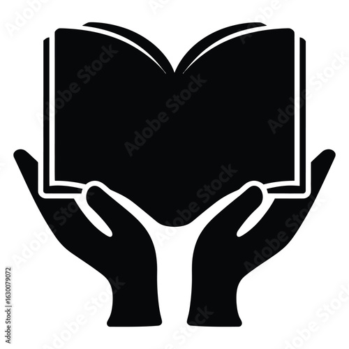 Open book held by cupped hands holding knowledge